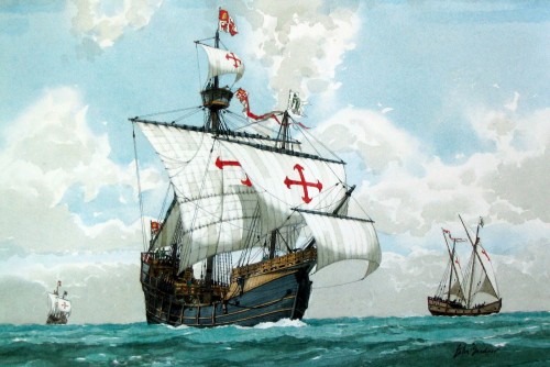 Ветроходен кораб с червен кръст върху белите си платна
